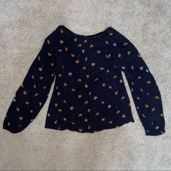 Black Floral Boho Long Sleeve Shirt - Picture 4 of 4